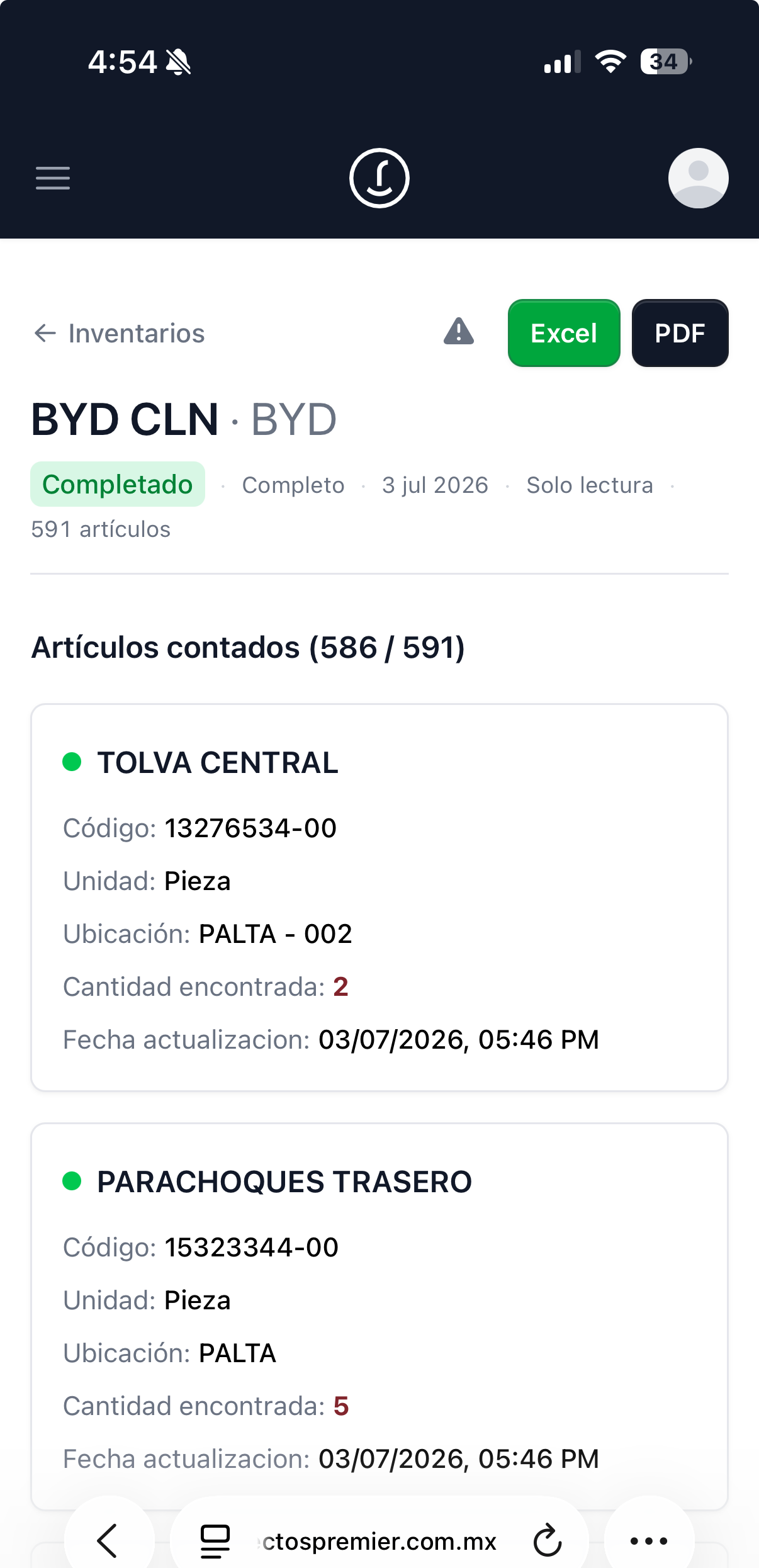 Detalle de artículos verificados